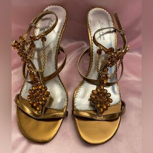 BLOSSOM COLLECTION FLING SANDAL SIZE 8 BRONZE COLOUR with AMBER COLOURED JEWELS